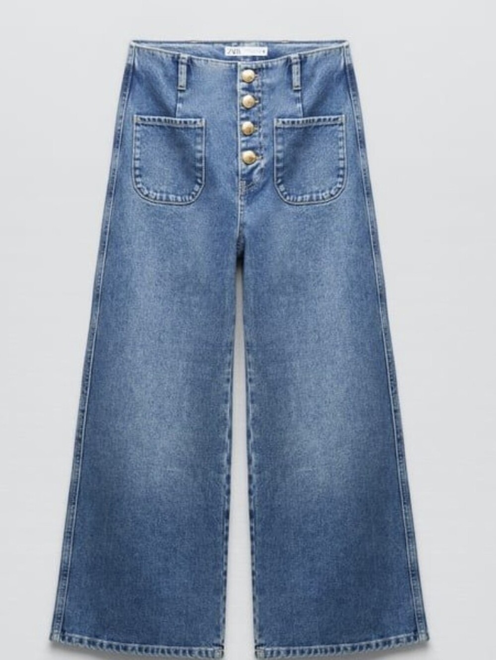 Zara High Rise Wide Leg high waisted Jeans Button Fly Cropped Denim US 8